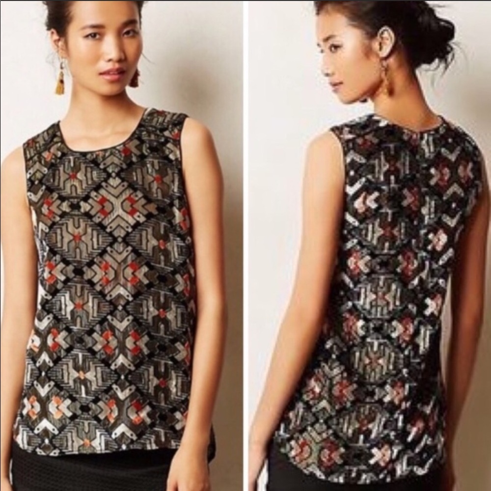 Meadow Rue Anthropologie motif velvet sleeveless S